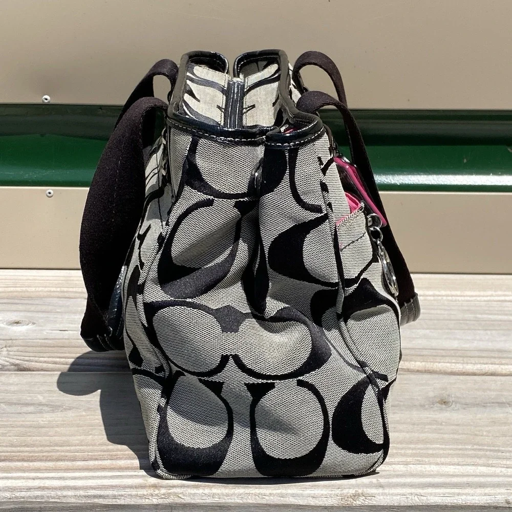 Coach Daisy Signature Tote F14878 Black Gray Jacquard Shoulder Bag